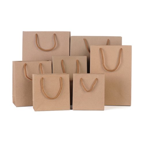 A163 Wholesale Custom Printed Packaging Brown Kraft Gift Craft Shopping Paper Bag with Ribbon Handles