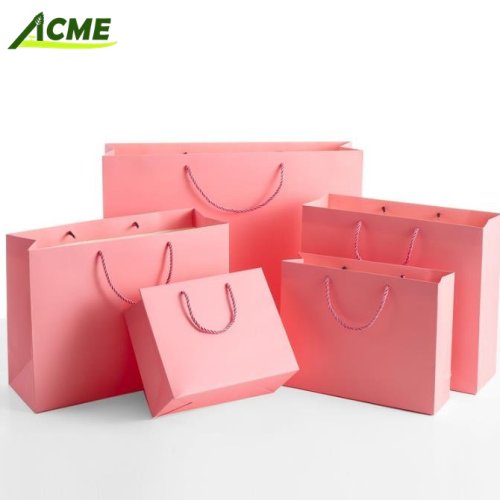 Luxury Ribbon Handle Boutique Shopping Packaging Customized Printed Paper Gift Bags With Logo