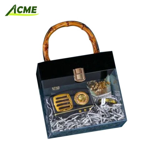 V-052 Wholesale of new vintage velvet acrylic bamboo portable gift box Wedding gift with hand gift wedding candy packaging gift box