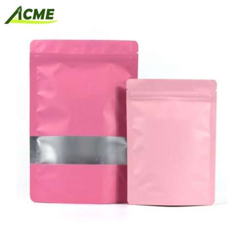 A152 Plain Pink Golssy Shiny Rose Gold Mylar Zipper Peanut Dried Food Whey Protein Supplement Powder Packaging Bags With Window