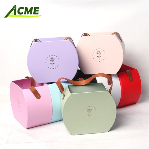 Wholesale Macaron Color Round Hand-held Flower Gift Box Small Semi-circle Flower Bucket for Valentine's Day