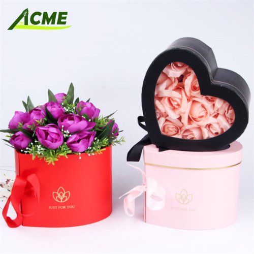 Spot heart-shaped double-layer rotating PVC window fresh flower packaging box, Valentine's Day heart-shaped fresh flower fragrance soap flower gift box
