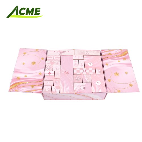2024 Custom Printed  Closure Gift Packaging Pink Foldable Countdown Christmas Advent Calendar Box