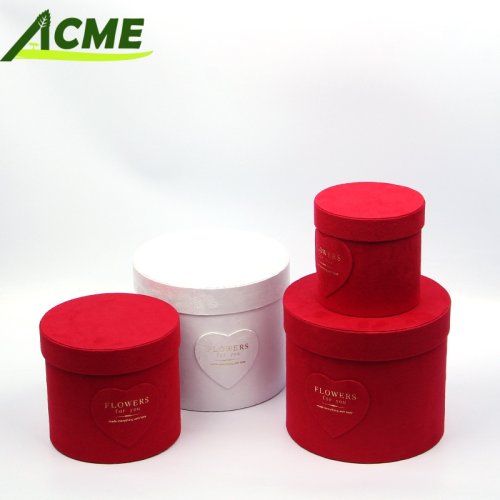 Wholesale Three-Piece Velvet Hug Bucket Flower Box Set Silver Foil Printed Paperboard Gift with Bow and Tube for Flowers Gifts