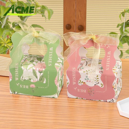 Custom 2025 Valentine's Day Wedding Candy Dessert Hand-held Packaging Box Cookie Chocolate Baking Cardboard Box With Ribbon